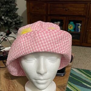 Pink Gingham Bucket Hat with Yellow Accents